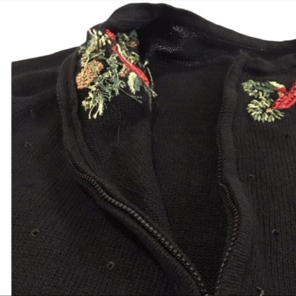 Vintage Christmas Sweater M Cardinal Bird Sequin Embroidered Zip Cardigan - Picture 4 of 8